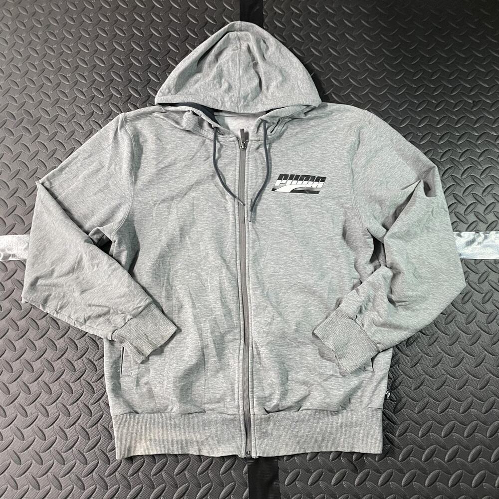 Puma Hoodie Sweatshirt Mens Small Gray Full Zip Logo Athletic Casual